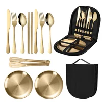 11 Pcs/lot Picnic Tableware Kit Portable Stainless Steel Knife Fork Spoon Plate Cutlery Set Outdoor Travel Camping Equipment 2