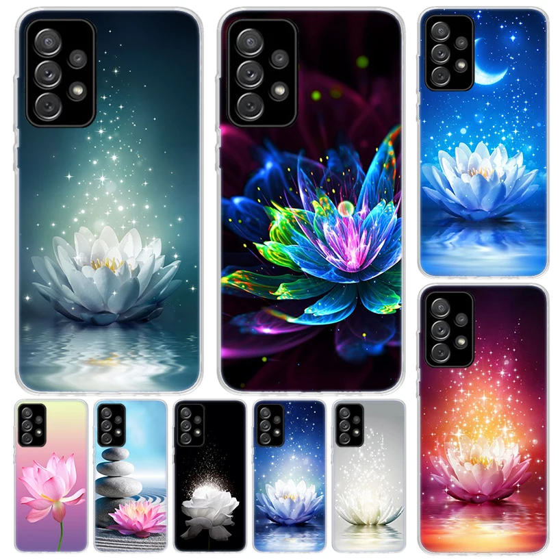 Custodia Per Telefono Lotus Blue White Flowers Per Samsung Galaxy A15 A14 A54 A13 A53 A12 A52S A55 A22 A23 A24 A32 A33 A34 A25 A35 A03S A04
