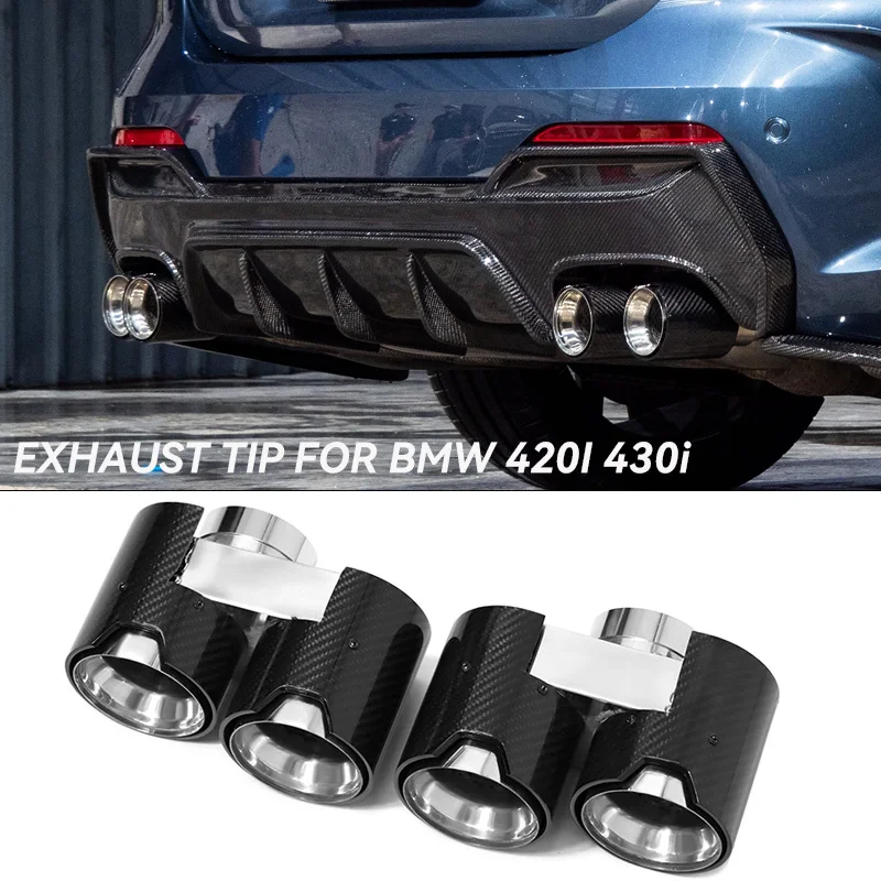 Quad Carbon Fiber Exhaust Tip Muffler Tip Exhaust Nozzle Pipe Replacement Tailpipe For BMW G22 G23 G26 420i 430i 425i