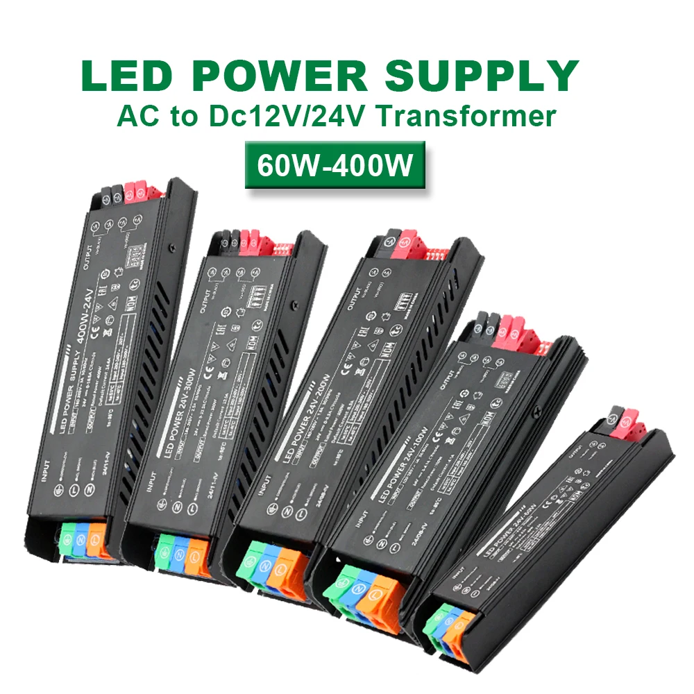 แหล่งจ่ายไฟ LED แบบสวิตชิ่ง AV เป็น DC 12V หรือ 24V กำลังไฟ 60W, 100W, 200W, 300W, 400W 1