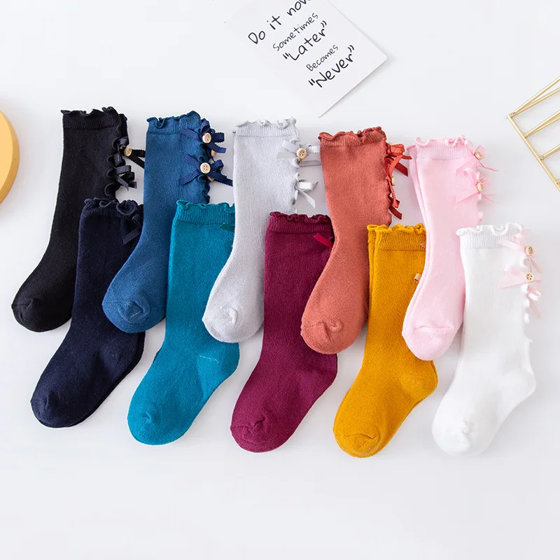 

Kids Bow Socks Baby Boys Girls Cotton Breathable Stripe Soft Sock Children Knee High Long Socks School Uniform Socks 0-8Years