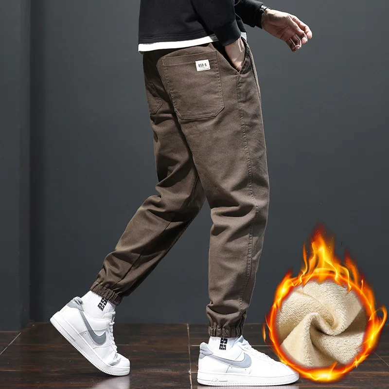 EH·MD® Elastic Waist Lace-up Jeans Men's Tie Feet High Elasticity Large Size Embroidered Text Art Loose Harem Pants Thick 2021