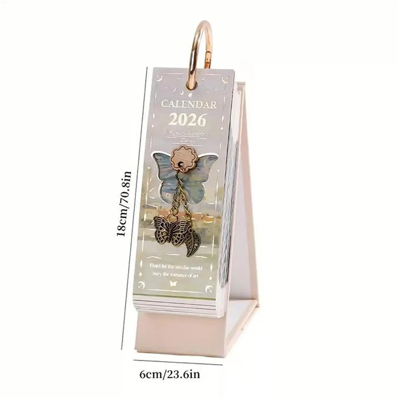 2026 Desk Calendar With Gold Ring Binding 365 Days Vintage Oil Painting Inspirational Quotes One-Way Page Turn Daily Planner