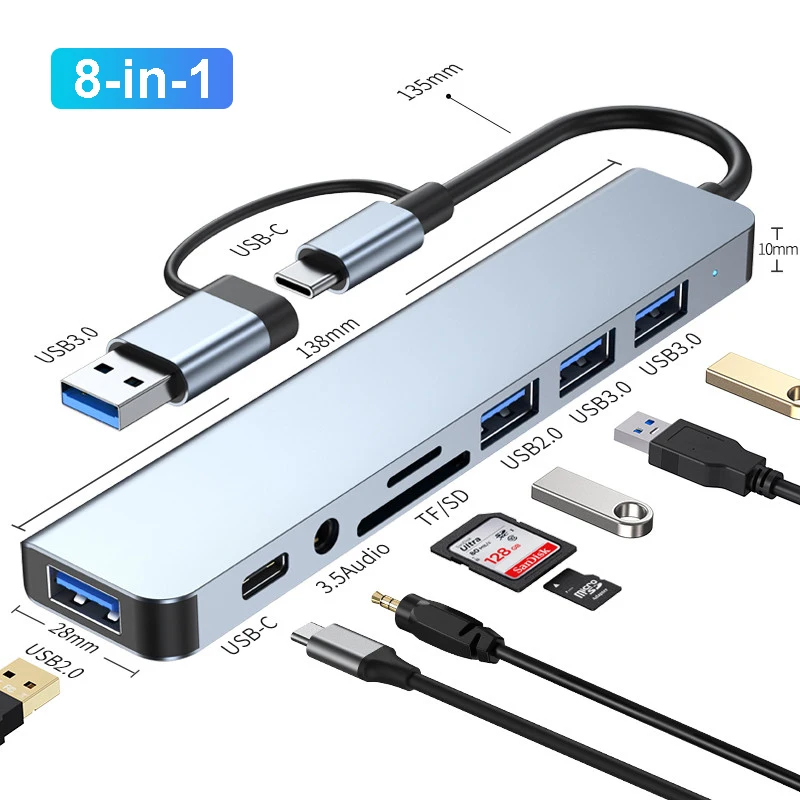 USB Hub Type C Multi USB Ports Splitter Power Adapter Usb C 7Port Multiprise  Expander 2.0 OTG USB for PC Laptop Accessories - AliExpress