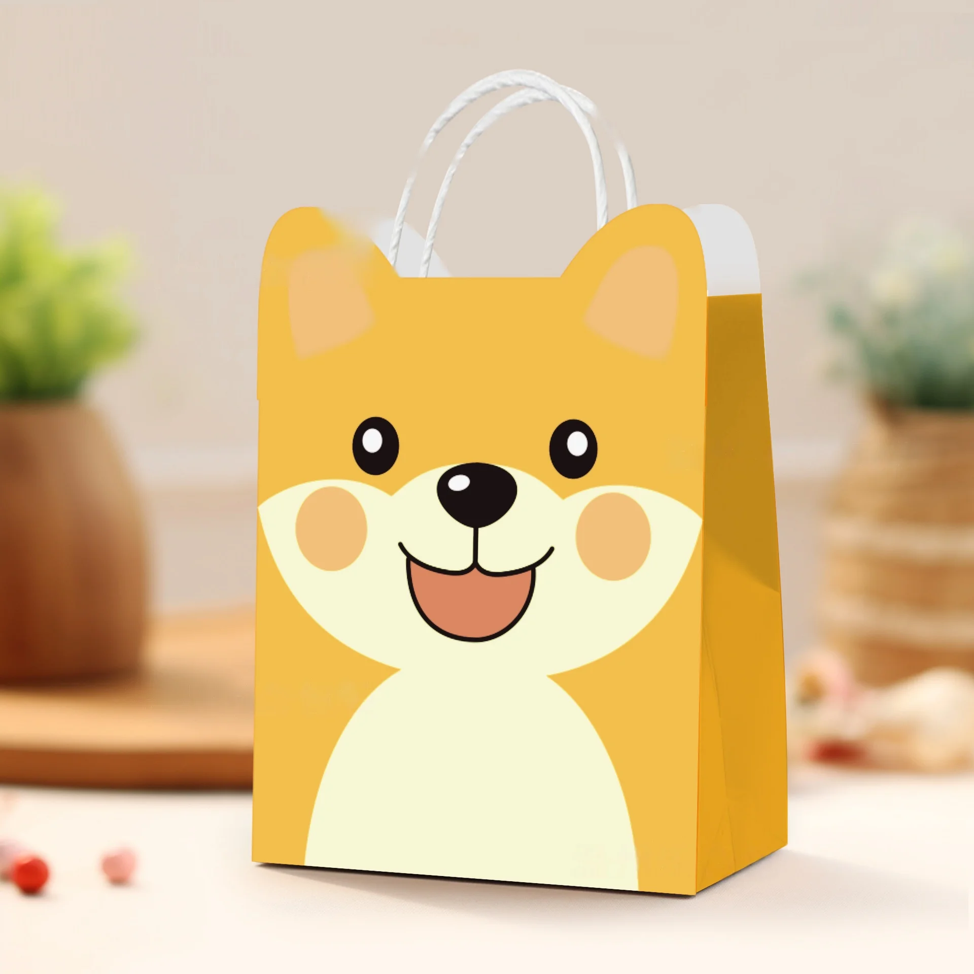 5/10/15/20/30/50pcs Cute Cartoon Animal Paper Bags with Handle Candy Snack Bag Kids Birthday Party Decoration Supplies Gifts 5