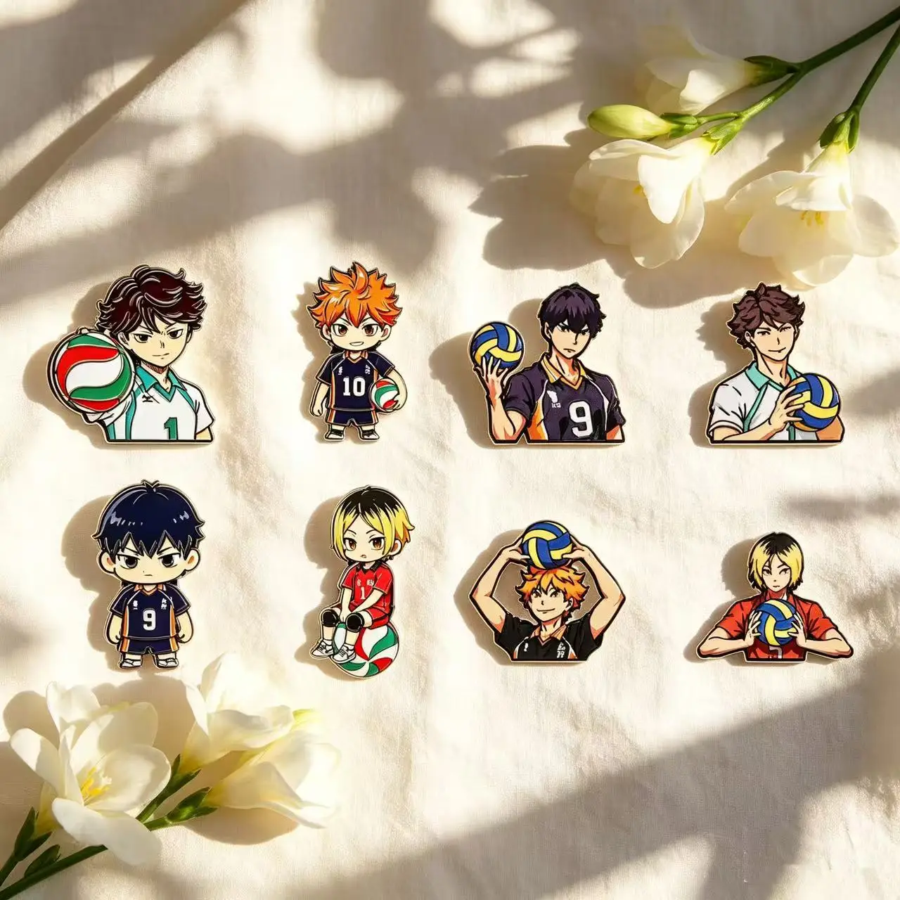 4/8 peças Broche de Esmalte Fofo de Voleibol, Estilo Desenho Animado e Anime, para Casaco, Broches Femininos, Emblemas de Lapela da Moda, Presente de Joia para Amigos