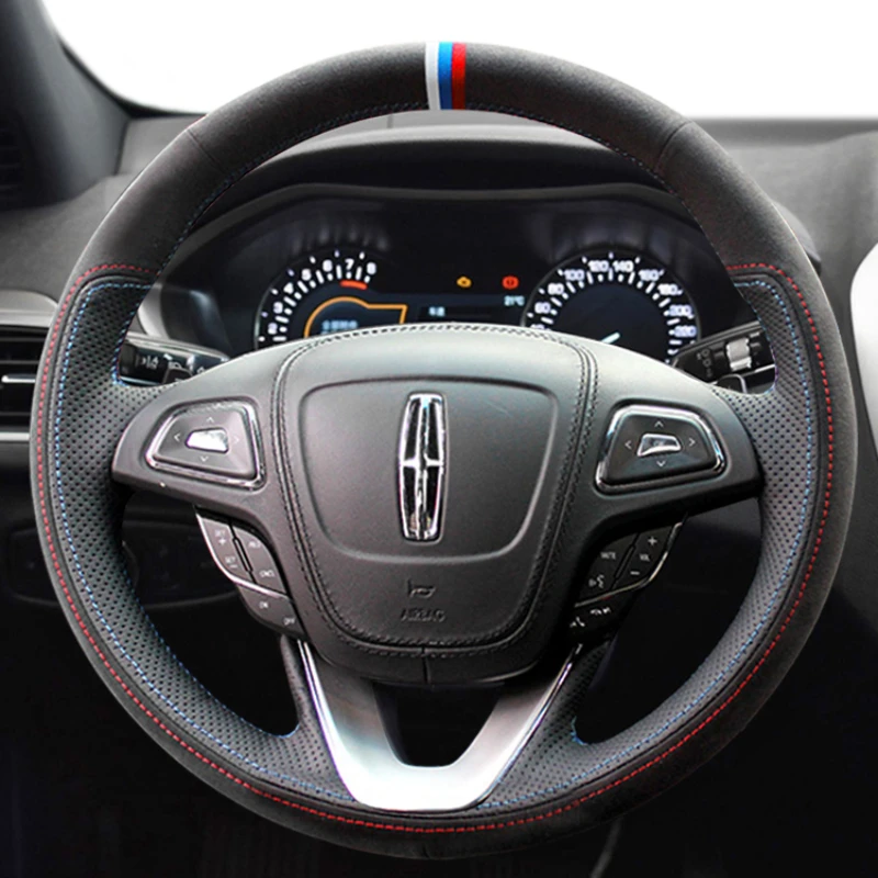 

Чехол на руль для lincoln Corsair nautilus mkz Aviator mkc continental, под заказ, из кожи, замши, углеволокна, ручная работа