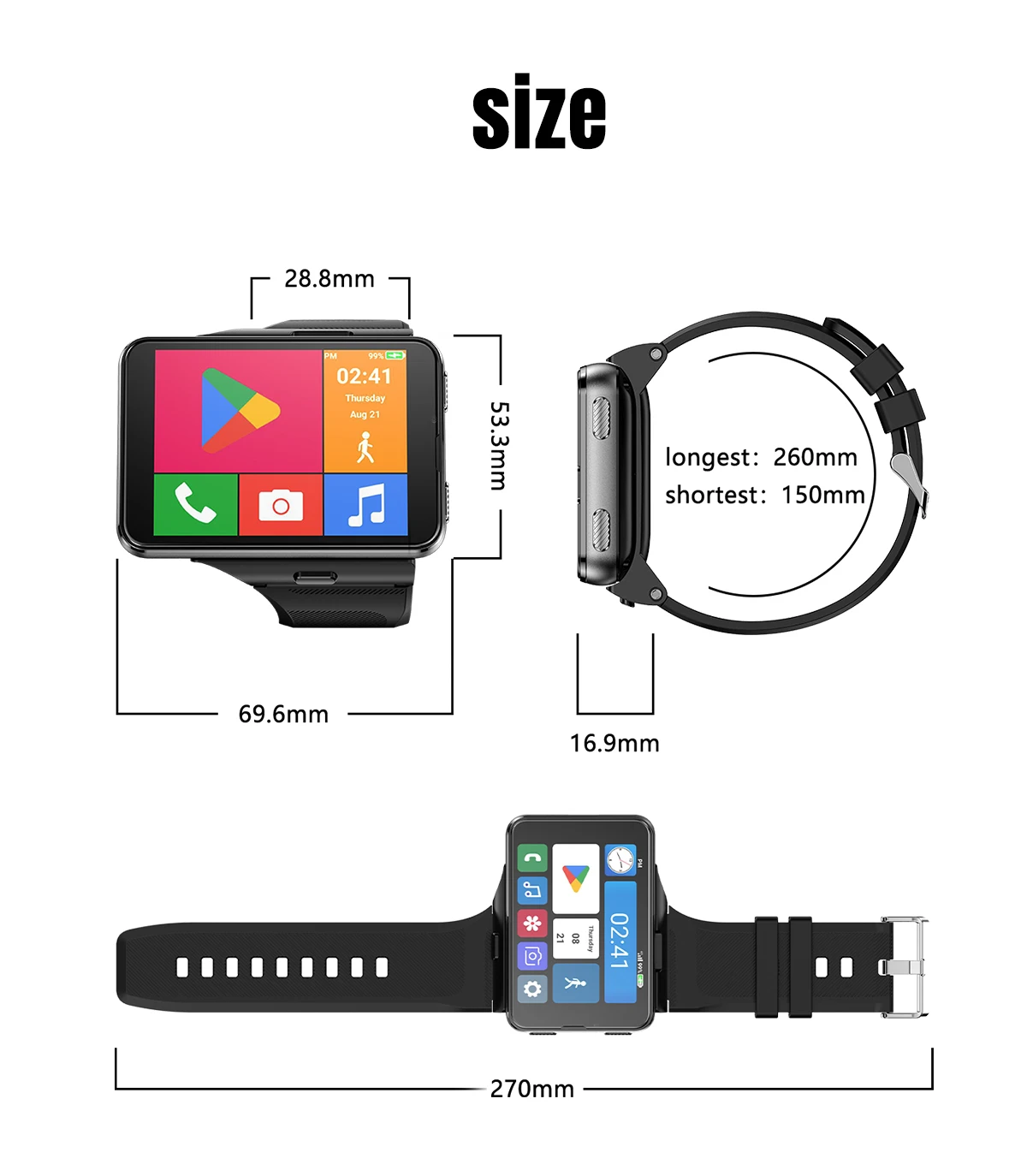 S999 4G LTE Smart Watch Android 11.0 OS 4GB RAM 64GB ROM 2.88" Big Screen 2MP/8MP Dual Camera Quad Core 2300mAh Men Smartwatch 24 S1048b72eadfe4c19a6de58c8b37f9b074