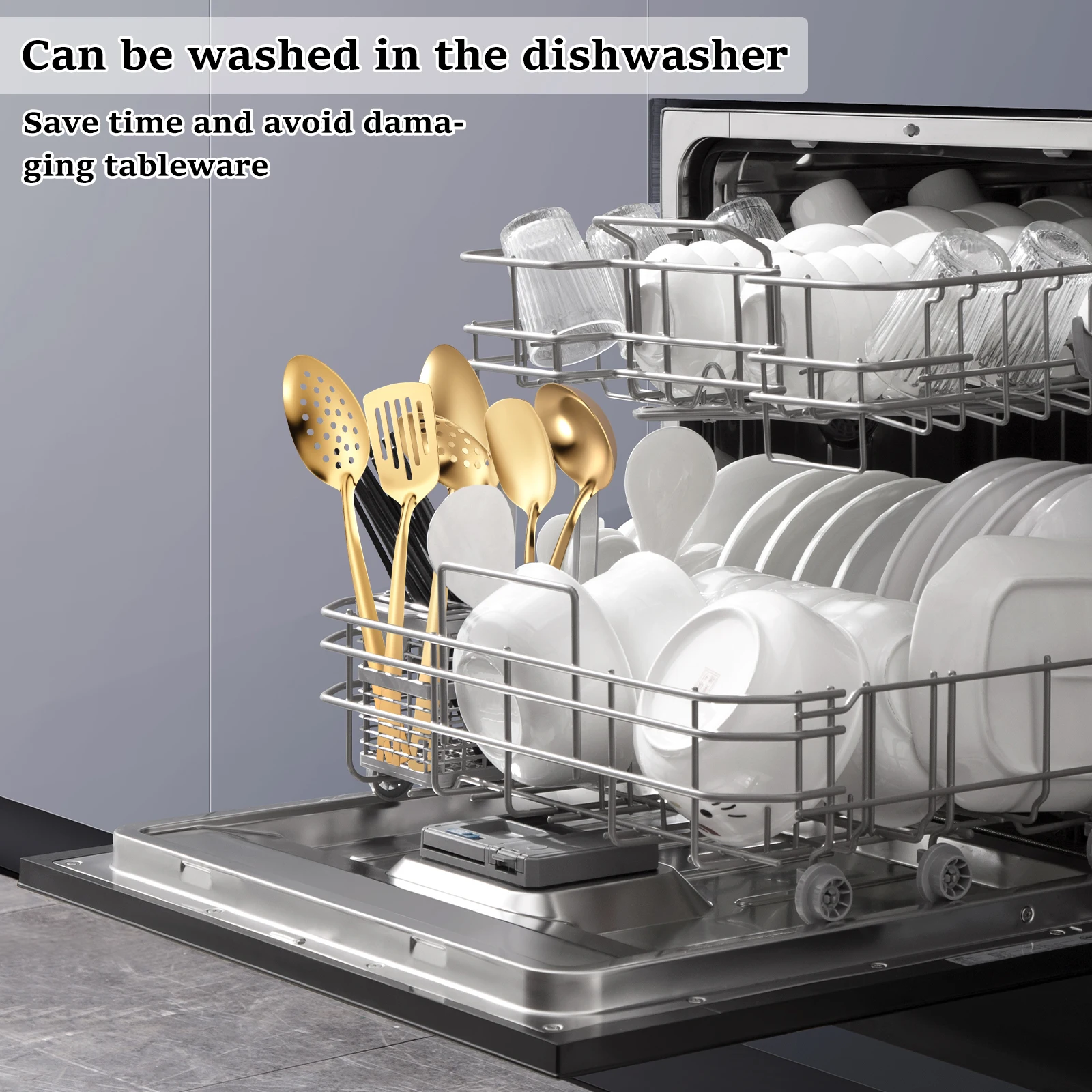 6pcs Kitchen Utensil Set Stainless Steel Spoon and Spatula Set Cooking Utensils Set with Hanging Hole for Nonstick Pans Cookware