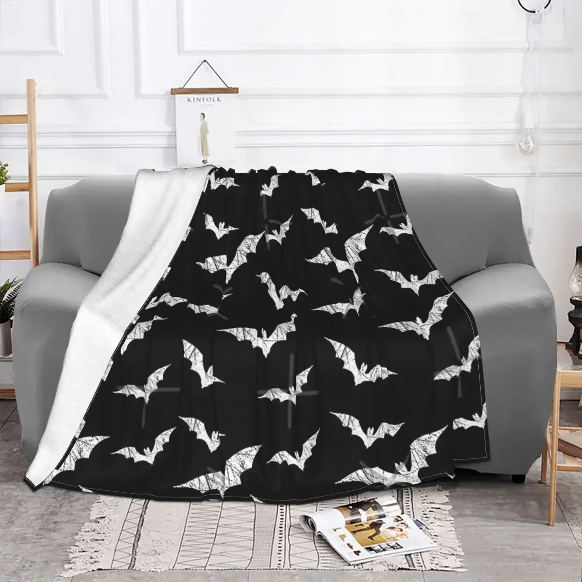 Bats Pattern Throw Blanket Halloween Goth Fleece Flannel Lightweight Blankets for Home Office Couch Bed Sofa Car All Season 4