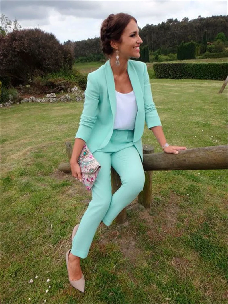 Green Double Breasted Women Bussiness Suit Pants Notched Lapel Slim Lady  Blazer Trouser Set Party Office Female Clothing - Pant Suits - AliExpress