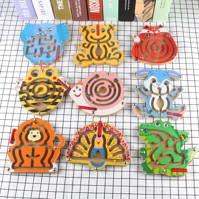 Baby Montessori Educational Toys Children Magnetic Track Maze Balance Board Wooden Puzzle Game Labyrinth Baby Toys 0-12 Months 2