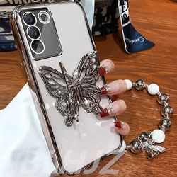 Elegant 3D Butterfly Phone Holder Bracelet with Glitter Plating Stand Cover for Moto G84 (Silvery)