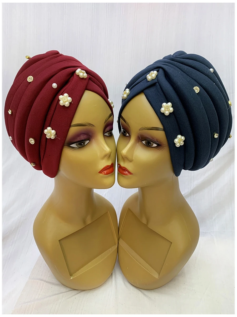 6/12 Pieces Newest Elegant Turban Hats Women Cap Beaded For