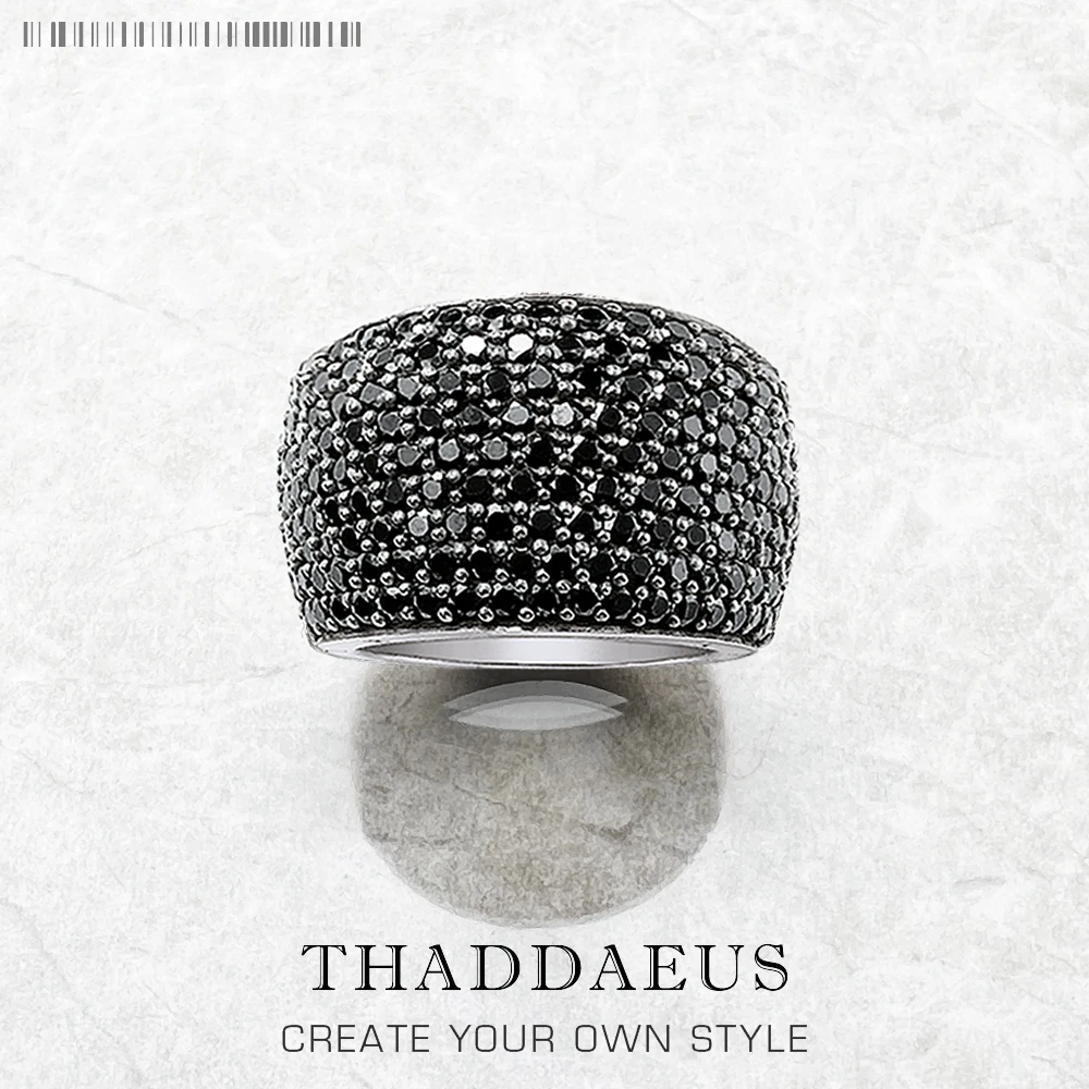 Silver Rings Silver Ring Black Pave Cocktail Ring Europe Style Fine Jewerly For Women Men Spring Vintage 925 Sterling Silver Gift