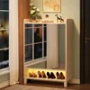 Shoe Cabinet with Mirrored Door, 7-Tier Shoe Storage Cabinet for Entryway, Freestanding Shoe Rack Cabinet with LED Light and Adj 1