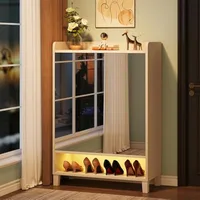 Shoe Cabinet with Mirrored Door, 7-Tier Shoe Storage Cabinet for Entryway, Freestanding Shoe Rack Cabinet with LED Light and Adj 1