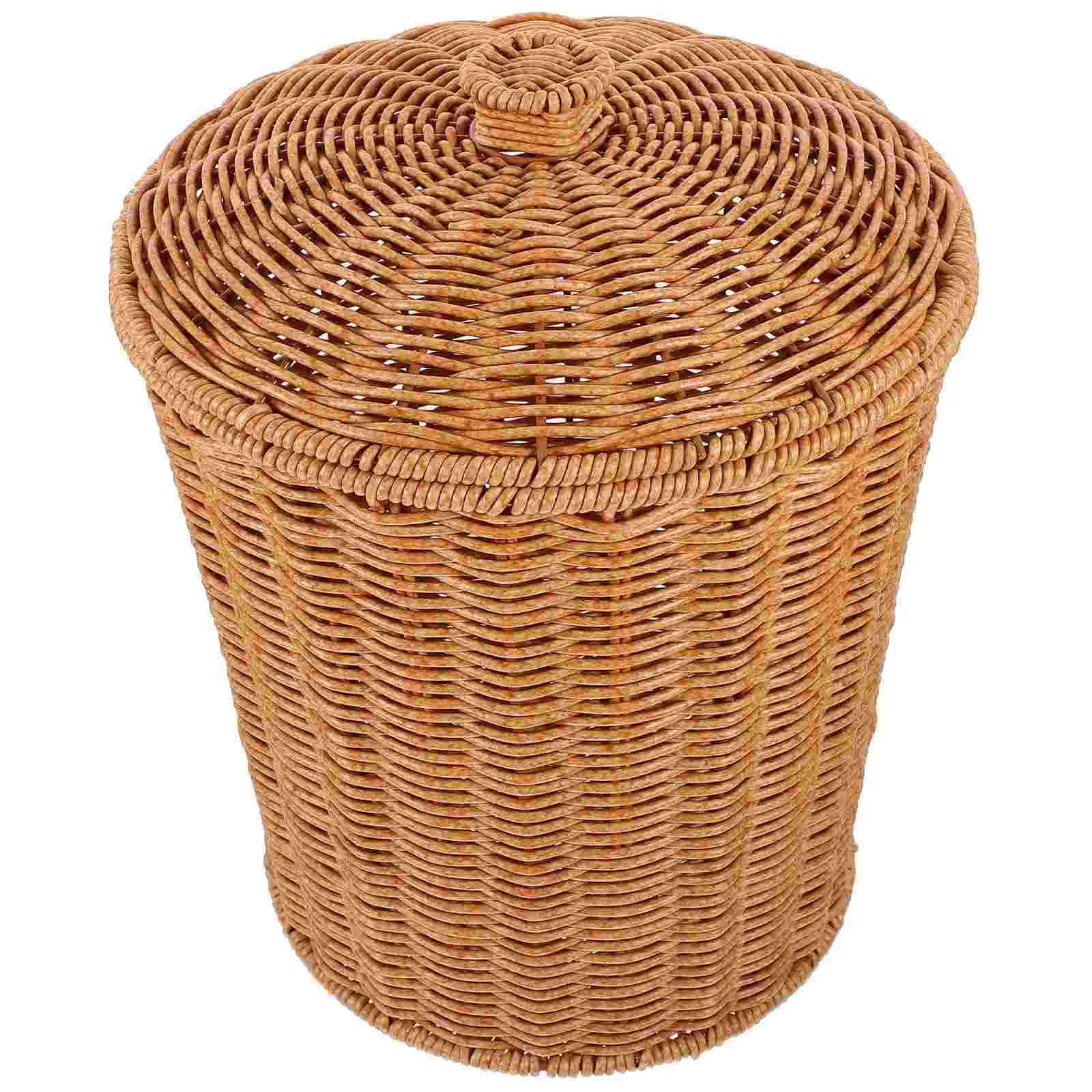 

Basket Wicker Storage Trash Can Waste Woven Laundry Baskets Rattan Bin White Garbage Hamper Clothes Lid Seagrass Dirty Container