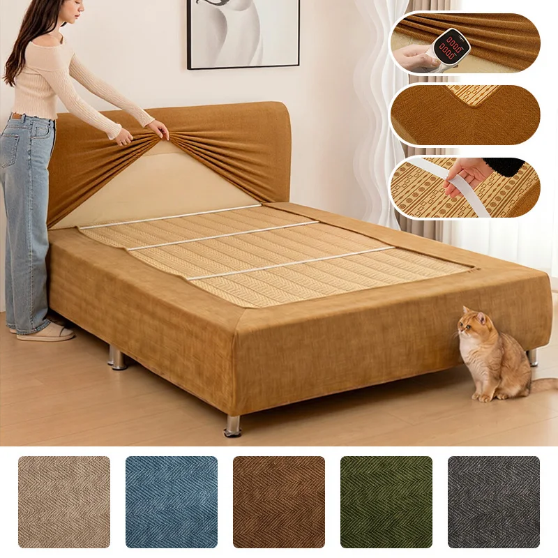Housse de tête de lit et de cadre de lit en tissu chenille