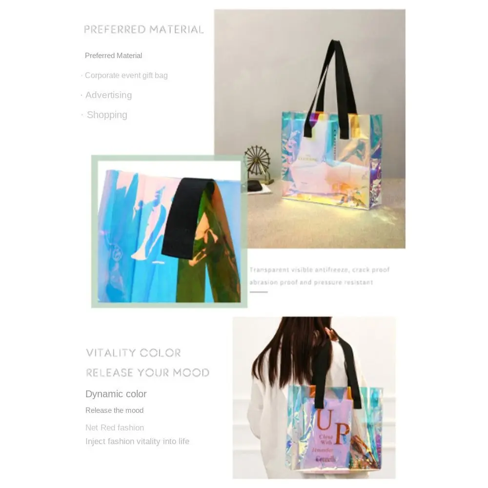Transparente Tragetasche, große Kapazität, durchsichtige Handtaschen, tragbare PVC-Gelee, wasserdichte Einkaufstasche – Detail 6