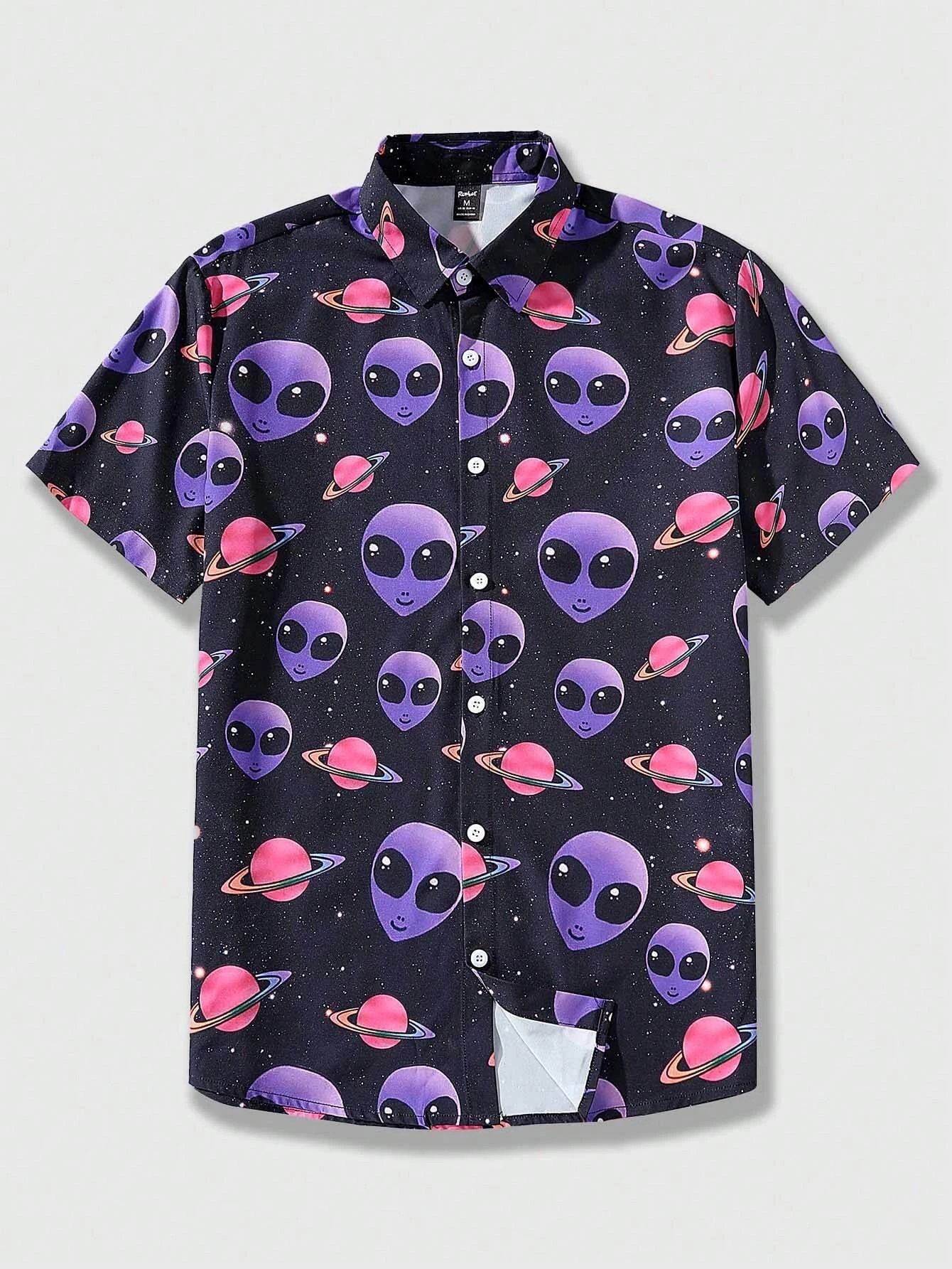 Men's Casual Skull Floral Print Women's Short-sleeved Button Tops