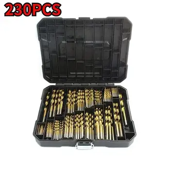 230Piece/set Titanium Coated Twist Drill Bit Set, 135° Tip Metric 1.0-10mm for Metalworking Woodworking Plastic Drilling Etc