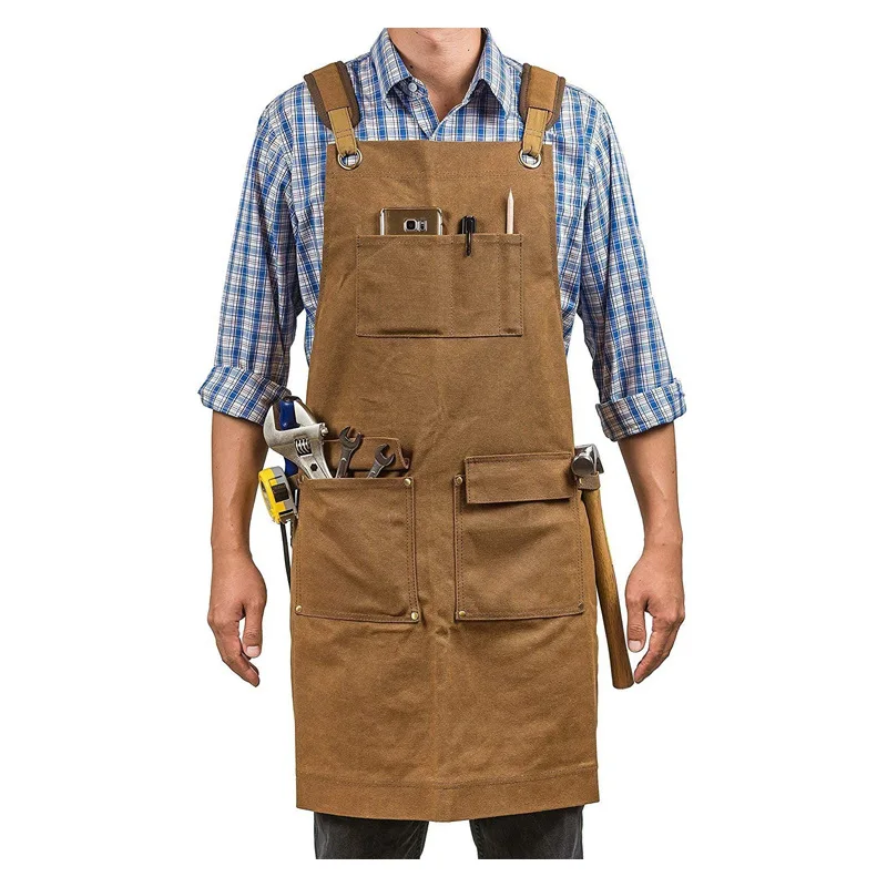 

Thickened Canvas Apron Waterproof Oil Wax Apron With Tool Pockets Carpenter Electrician Garden Work Uniform Customized Logo