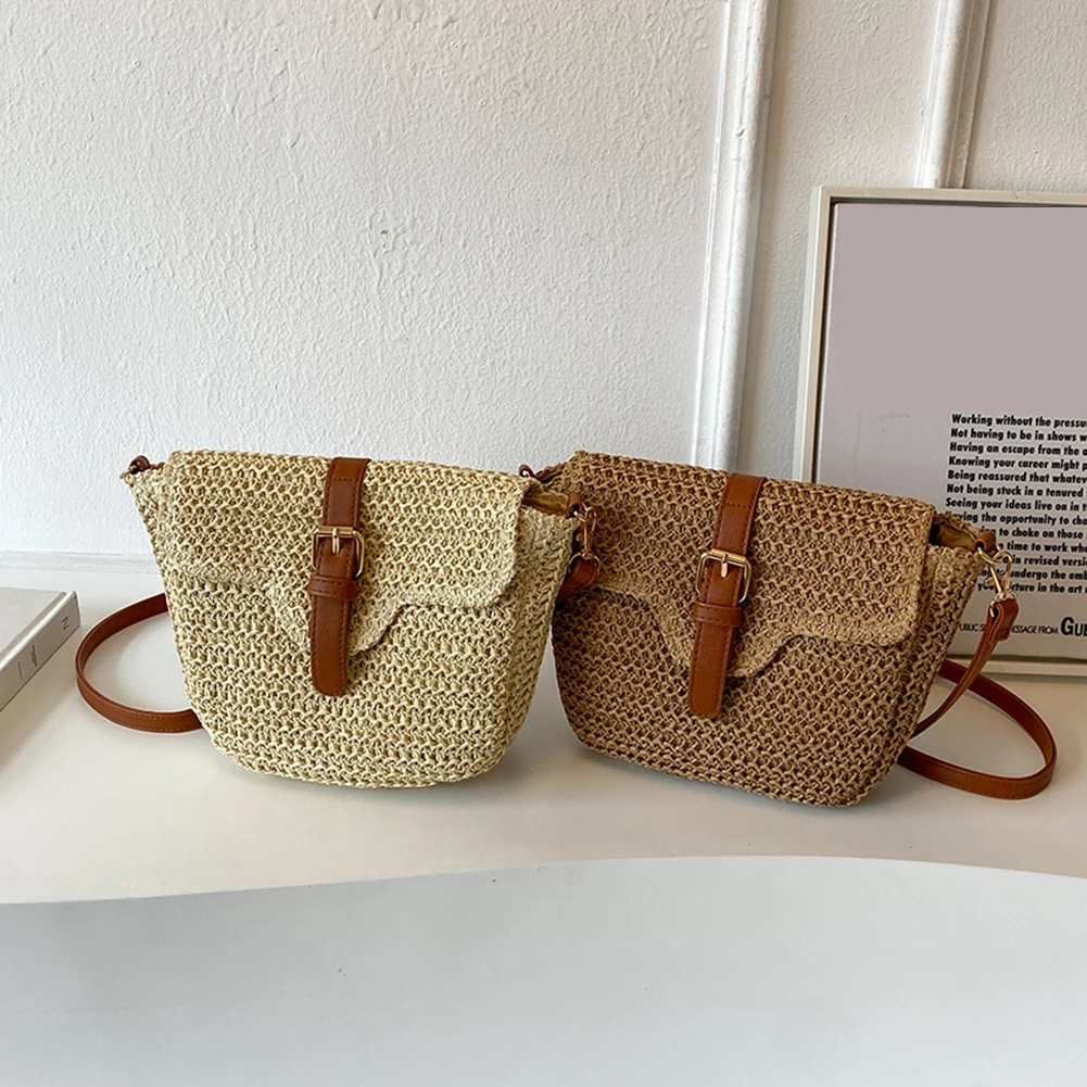 Women Crossbody Bags Summer Woven Messenger Bags Fashion Handmade Paper Rope Simple Adjustable Straps Mobile Phone Bag