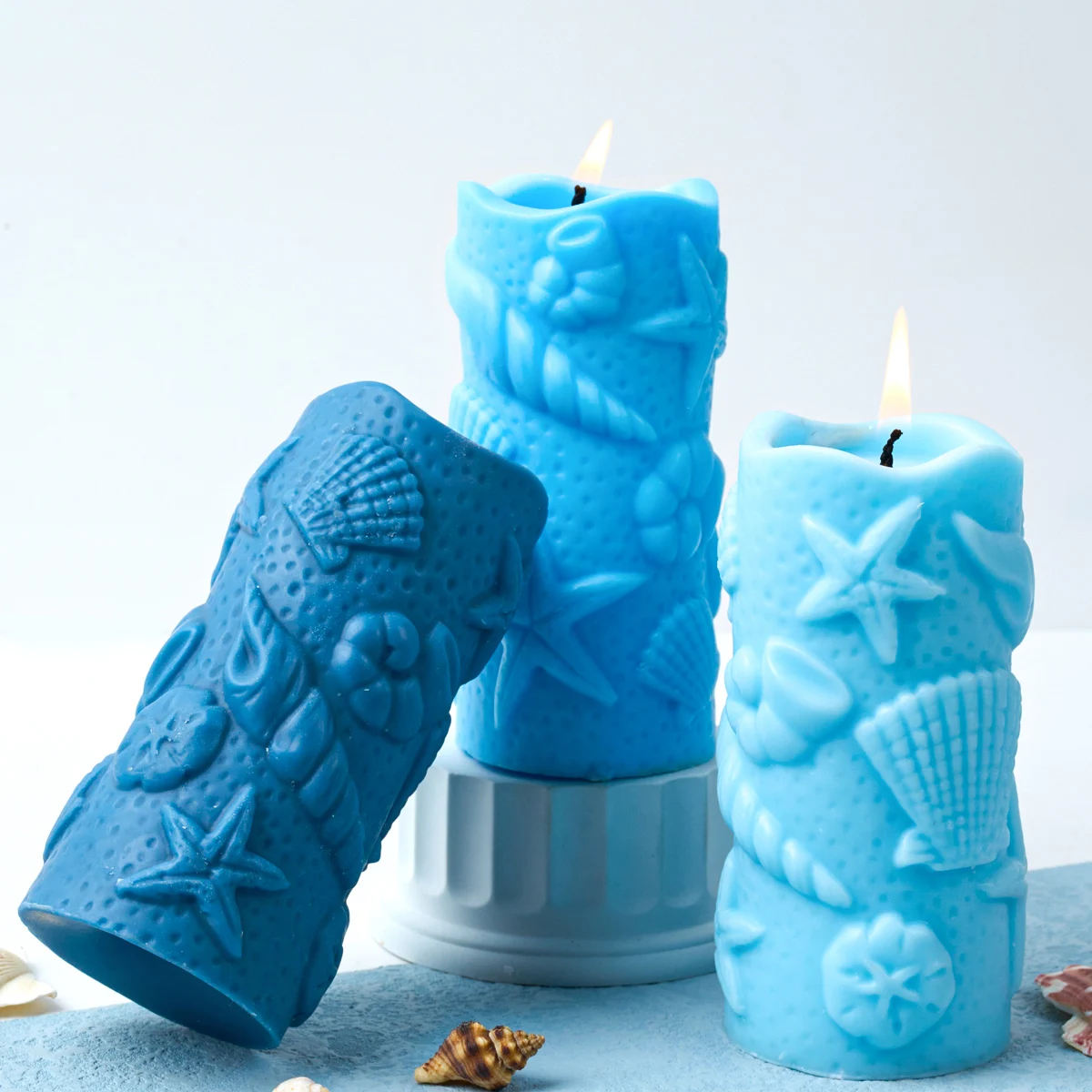 3D Cylinder Relief Silicone Candle Mold Marine Creature Shell Dinner Ornament Making Plaster Resin Molds Home Deco Handmade Gift