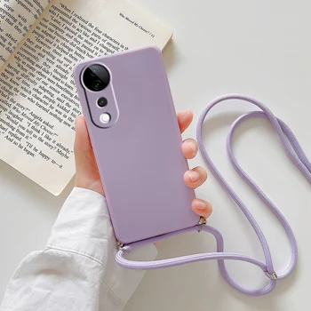 Custodia morbida in silicone con cordino a tracolla per VIVO V50 V50 Lite Protezione lente TPU copertura antiurto per VIVO V50E Y18 Y29S Y28S