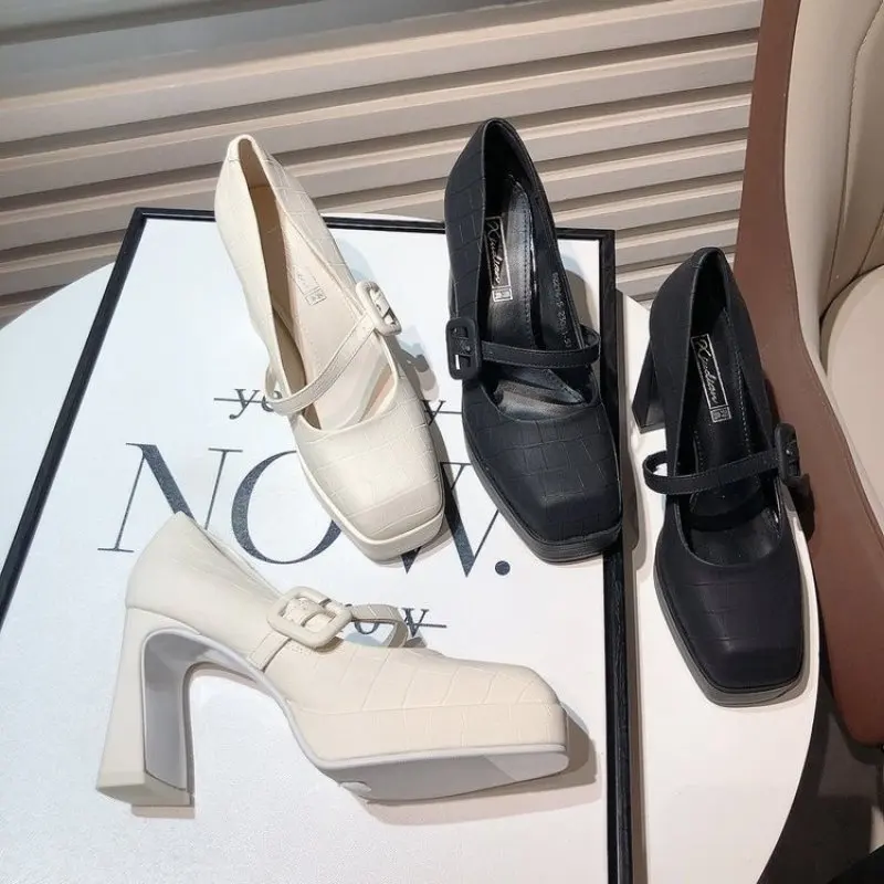 Spring and Autumn NEW Fashion Comfort British Style Shoes for Women High Heels Round Toe with Chunky Heels Shoes Heels Women 34