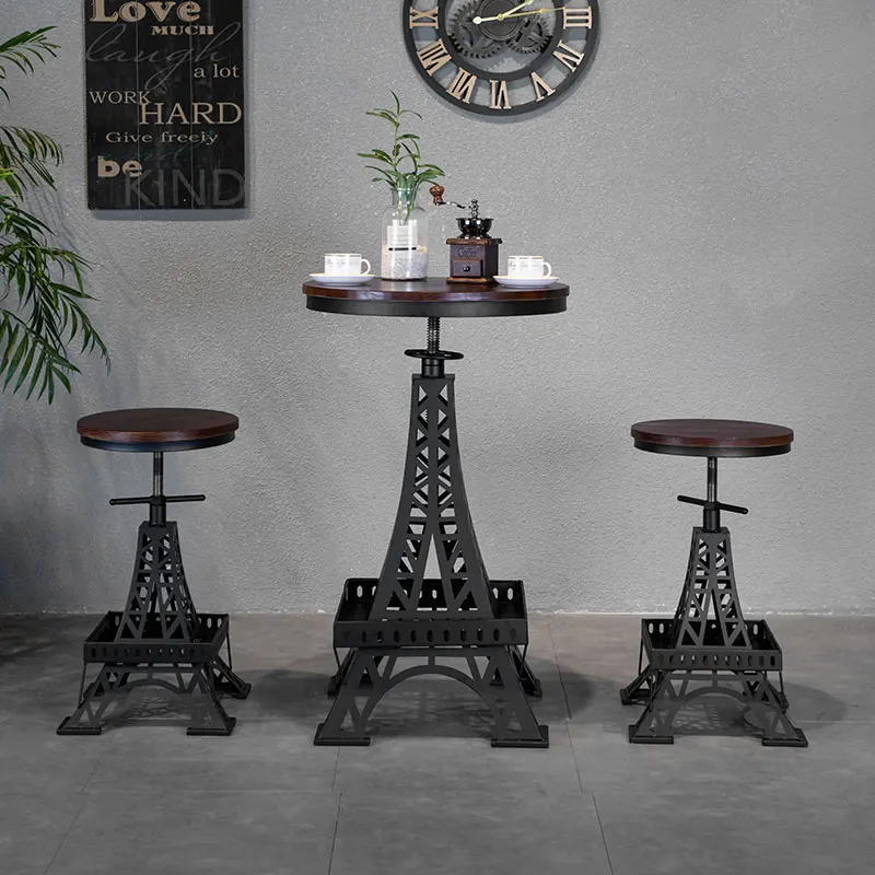 Iron solid wood bar chair adjustable chair Paris tower stool industrial style creative modern cafe bar