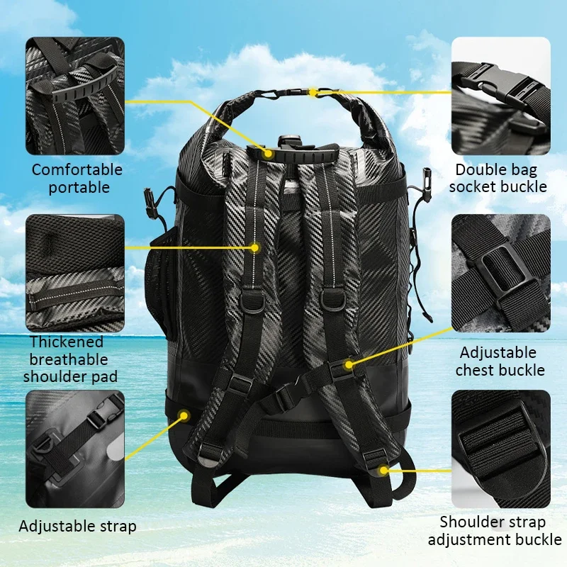 30L Waterproof Backpack Dry Bag Beach Backpack Rafting Surfing Diving Bags Large Capacity Dry Wet Separation Storage Bag