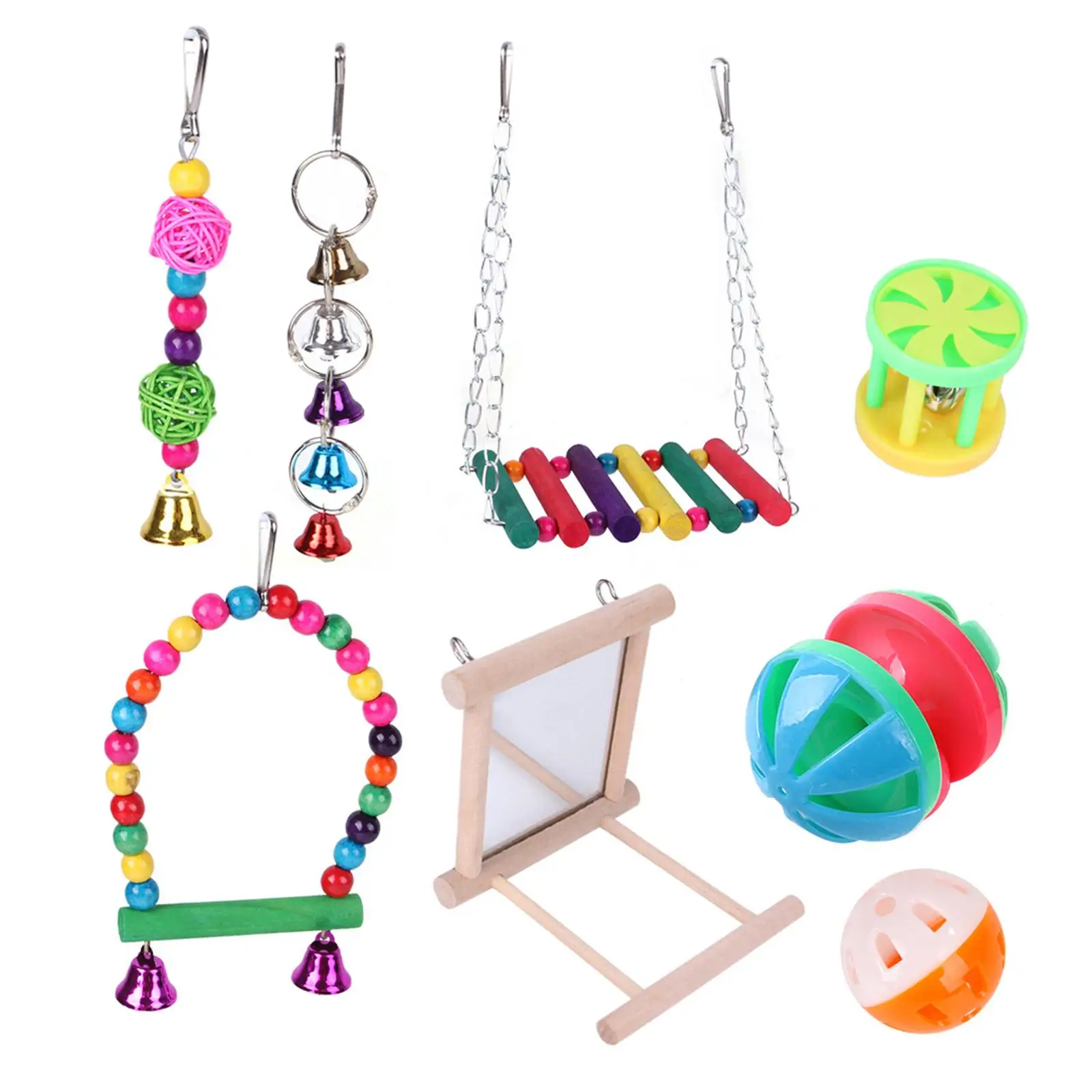 8Pcs Parrot Toys kit Supplies Training Climbing Bird Swing Toy Chewing Toys for Cockatoos Budgies Macaws Parakeets Cockatiels