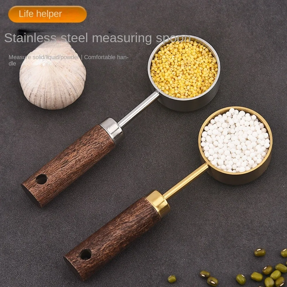 Stainless Steel Measuring Spoon with Wooden Handle for Coffee and Tea