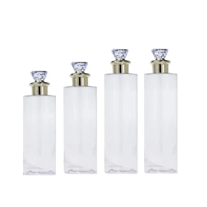 

Plastic Toner Bottles Empty Clear PET 100ml 120ml 200ml 300ml 400ml 500ml Luxury Gold Diamond Lid Lotion Bottle For Shower Gel