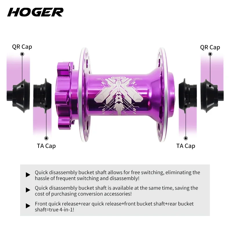 Mountain bicycle hubs HOGER MTB HUB Front Rear 32 36 Holes QR Thru-axle Exchange HG Mountain Bike Disc Brake Bicycle Hub 7-12S 120 Click Hub 6 Bearing