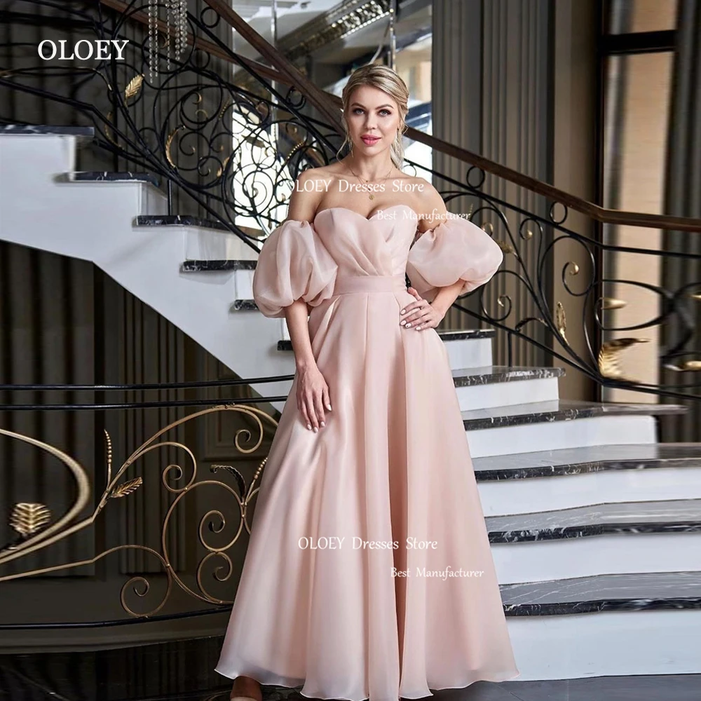 

OLOEY Elegant Blush Pink Organza Dubai Arabic Women Evening Dresses Floor-Length Sweetheart Strapless Formal Prom Gowns 2023