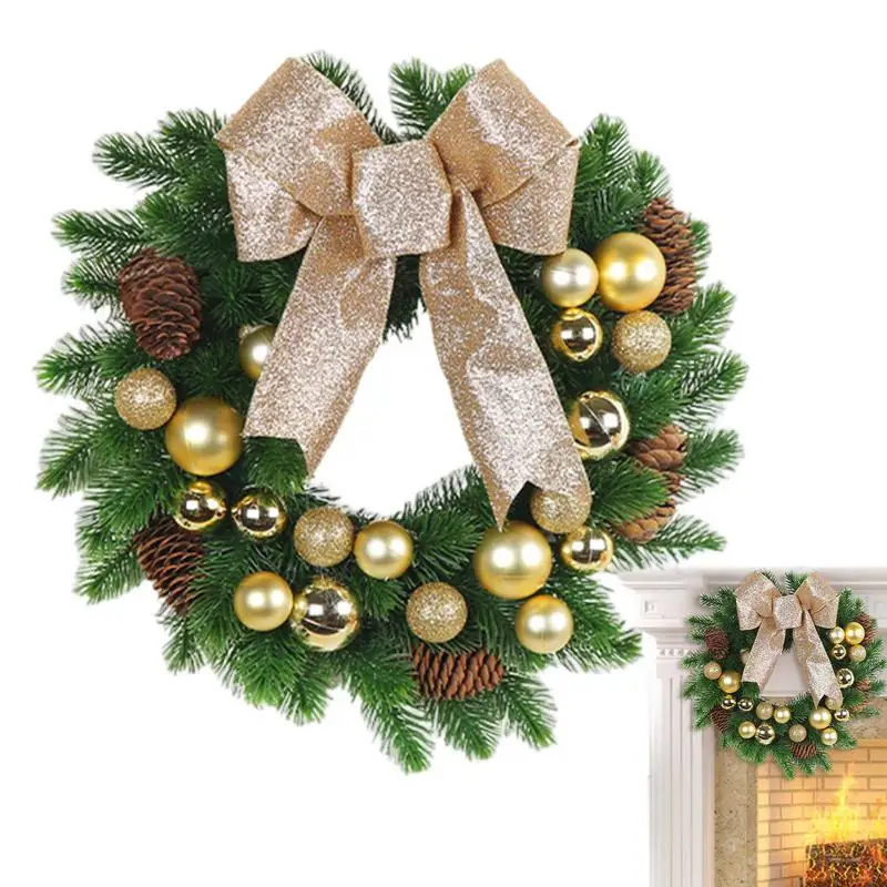 

Винтажный Рождественский венок, Зимний Рождественский шар, гирлянда с бантом, зимняя гирлянда, рождественские украшения для дома и улицы