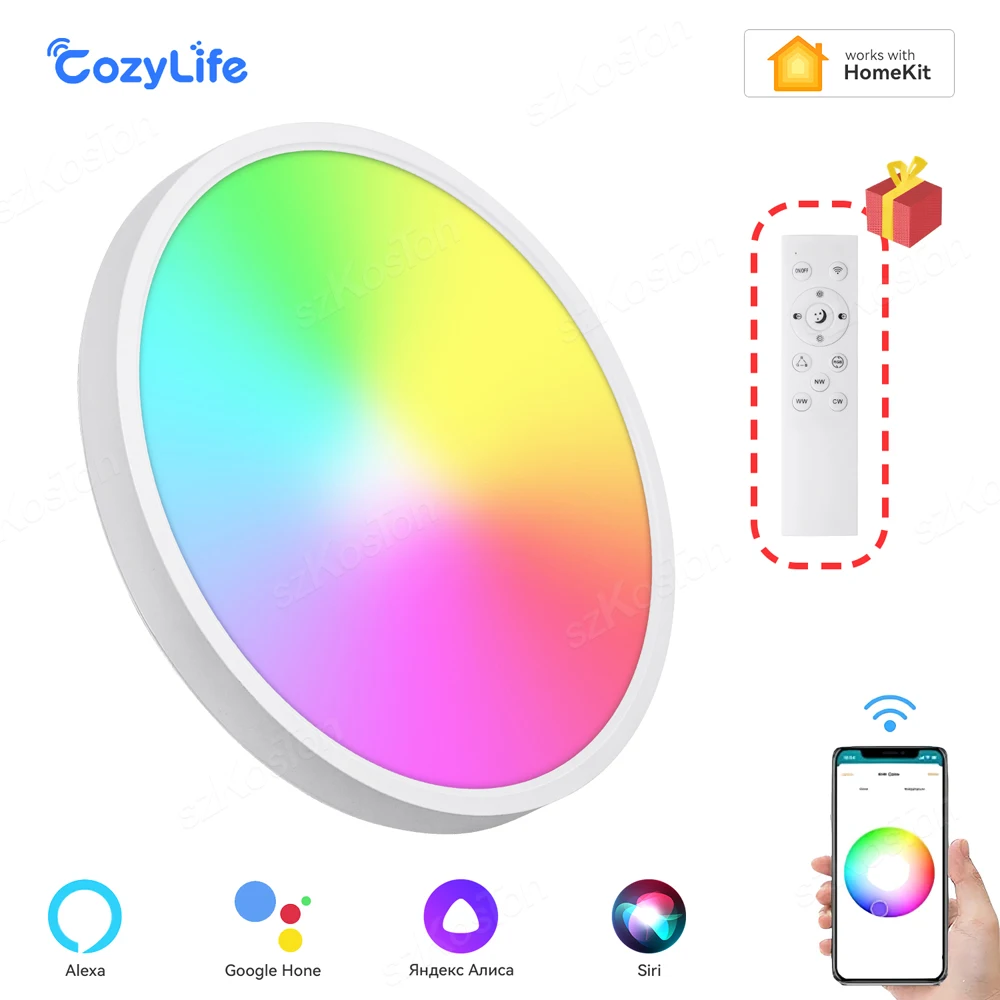

Домашний набор, Светодиодная потолочная лампа, умная, WiFi, Современная Потолочная люстра, RGB, с регулируемой яркостью, Светодиодная светильник, приспособление для голоса для Alex Google Alice