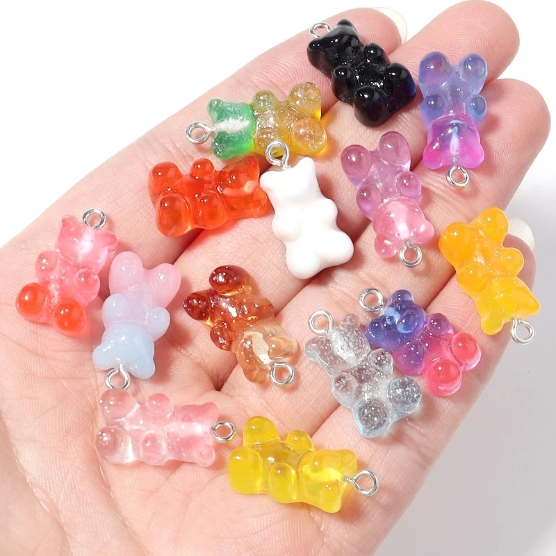 

10pcs Cute Resin Bear Pendant Charms Candy Color Bear Charms Earrings For Jewelry Making Diy Necklace Bracelet Accessories