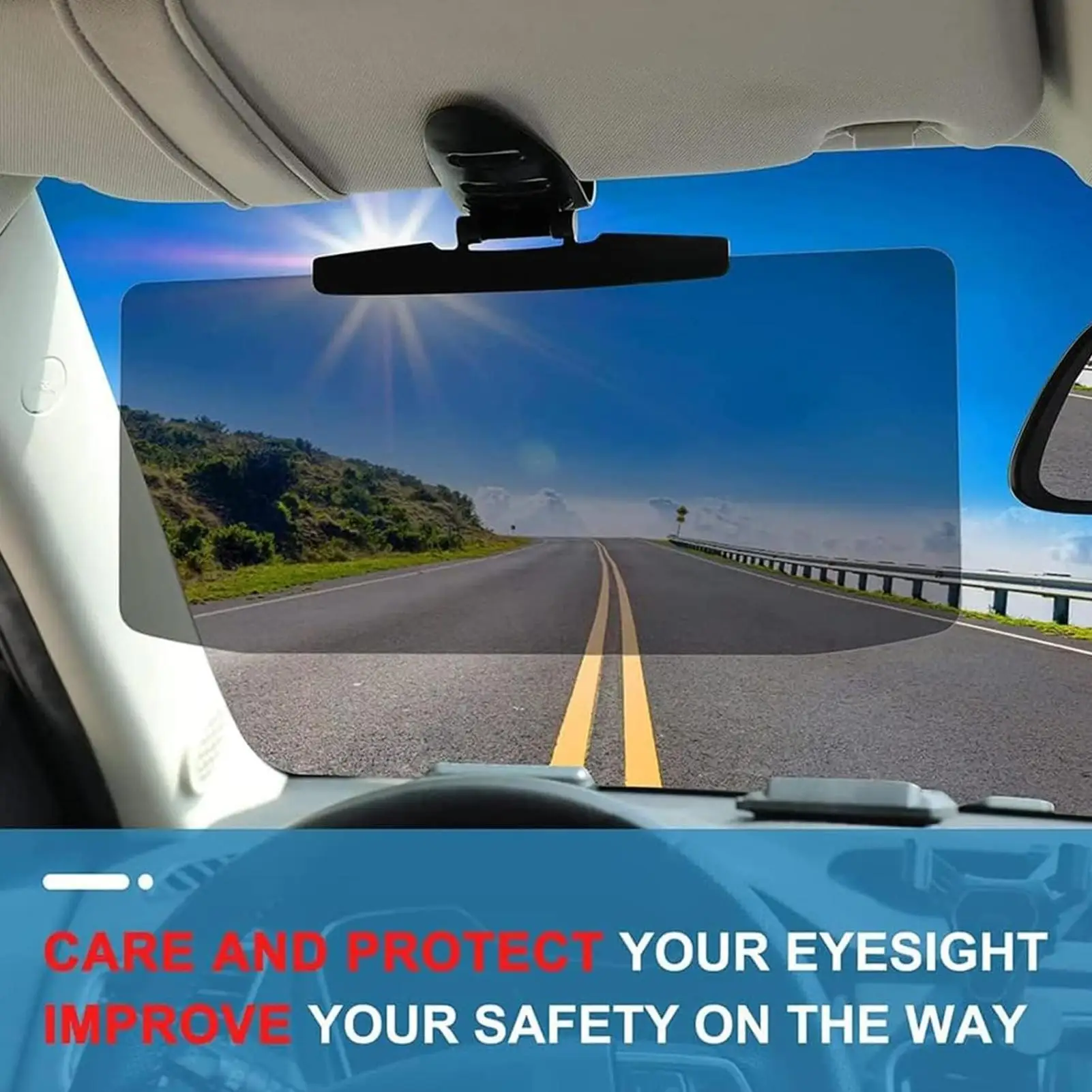 Détail du mécanisme de rotation à 180° du pare-soleil voiture anti-UV, permettant une protection oculaire optimale pour le conducteur.