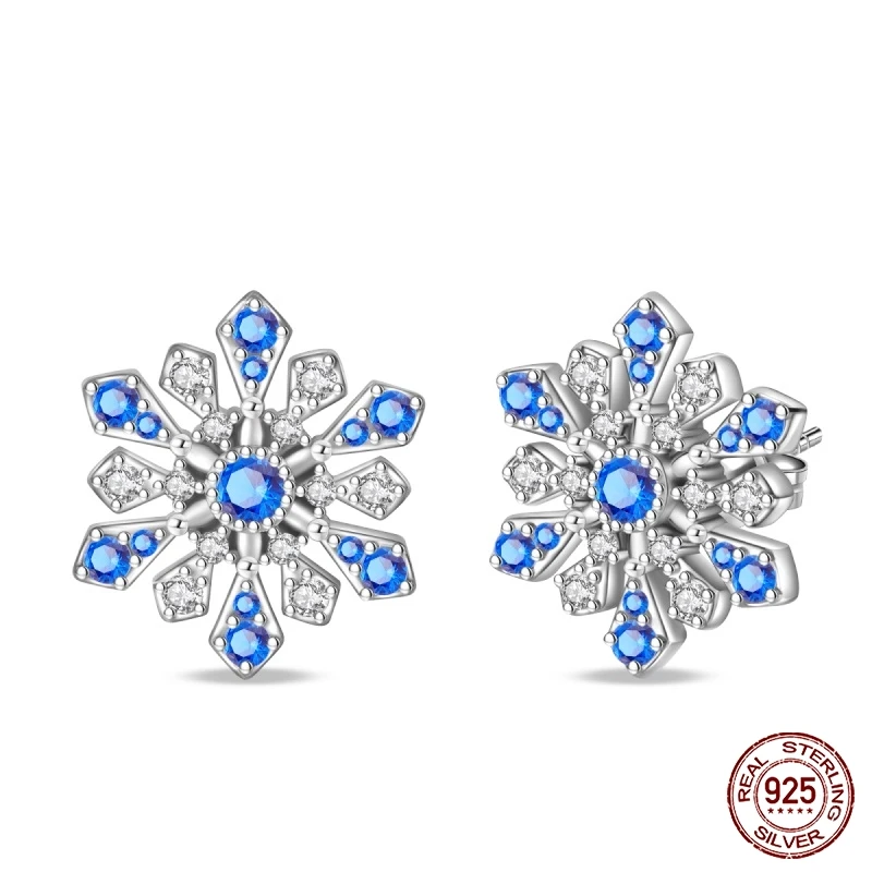 Orecchini a bottone scintillanti a forma di fiocco di neve in argento sterling - Italia