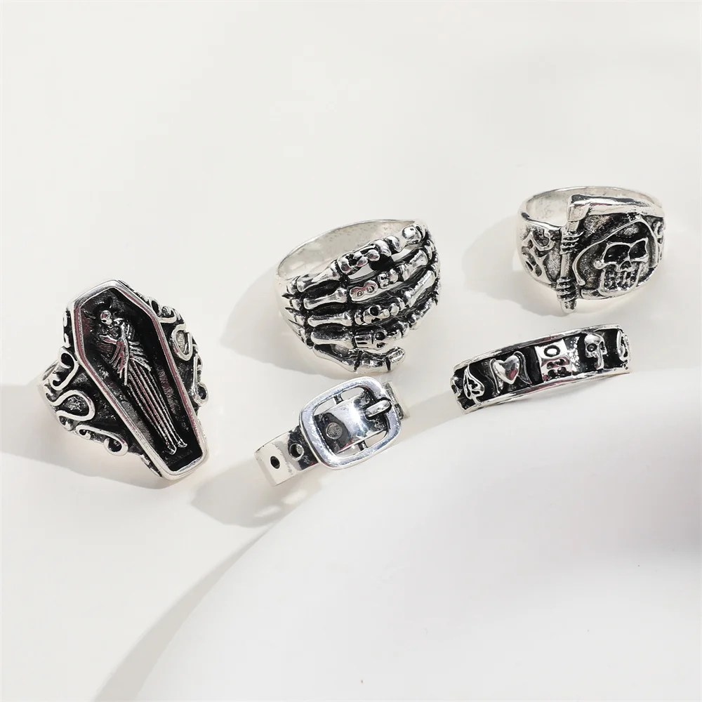 Gothic Silver Belt, Streetwear Set, Emo Jewelry, Emo Rings