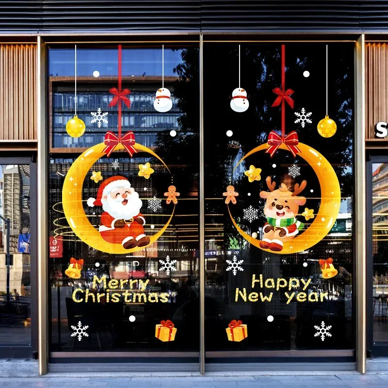 Christmas stickers large Santa Claus snowman window stickers for birthday party shop decorations gifts