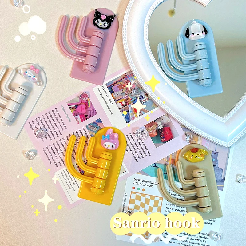 

Поворотный крючок Sanrio, симпатичный креативный многофункциональный крючок, мультяшный аниме, для кухни, ванной, настенный крючок без гвоздей, домашний подарок