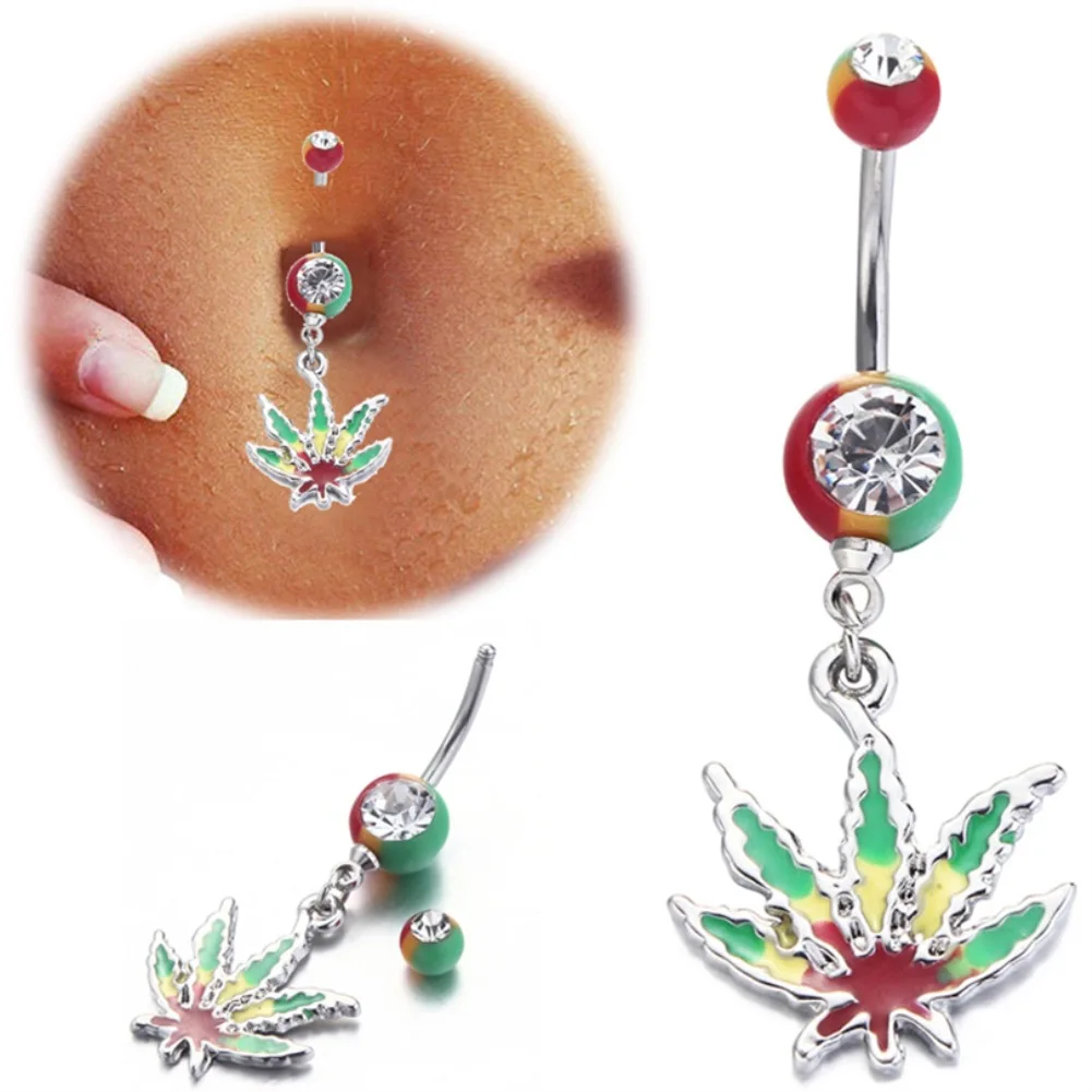 Anillo de ombligo con cristal de hoja de arce para mujer