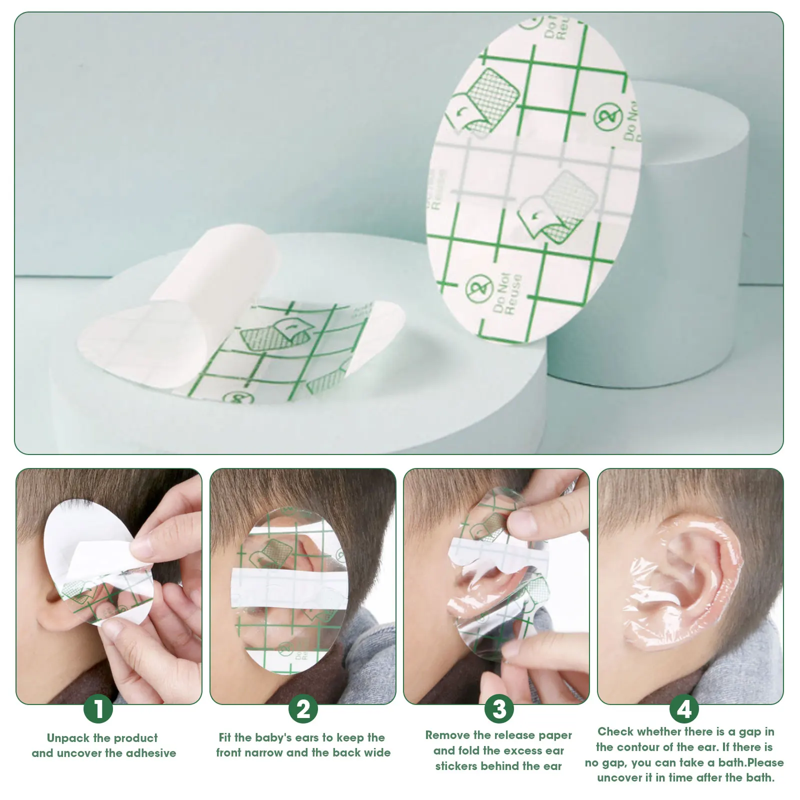 100pcs Baby Waterproof Ear Stickers Bath Swimming Infant Newborn Ear Care Paste(Transparent ) Nursing Paste Baby Supplies