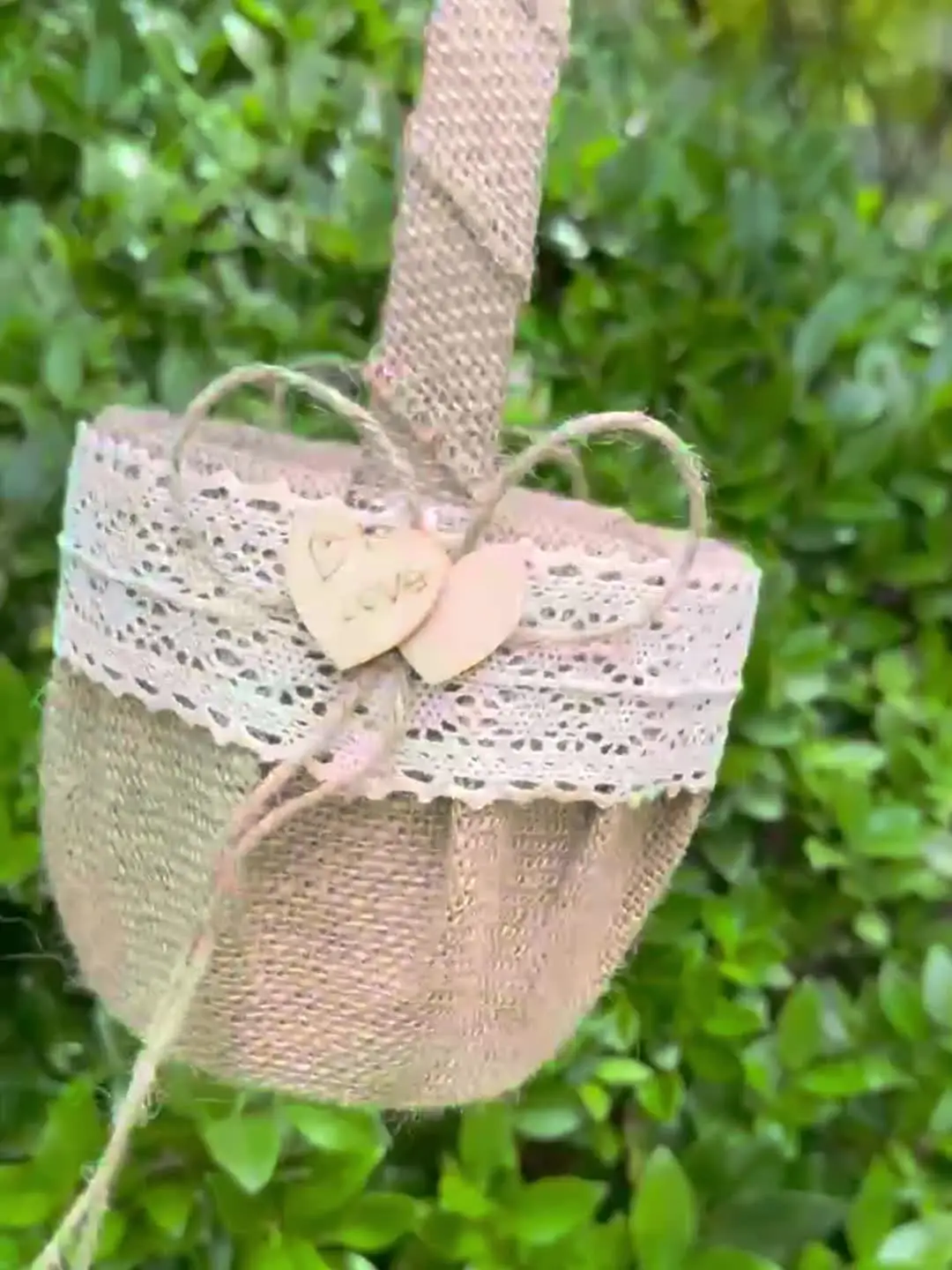 Rustic Burlap Flower Girl Basket, Vintage Wedding Jamaica