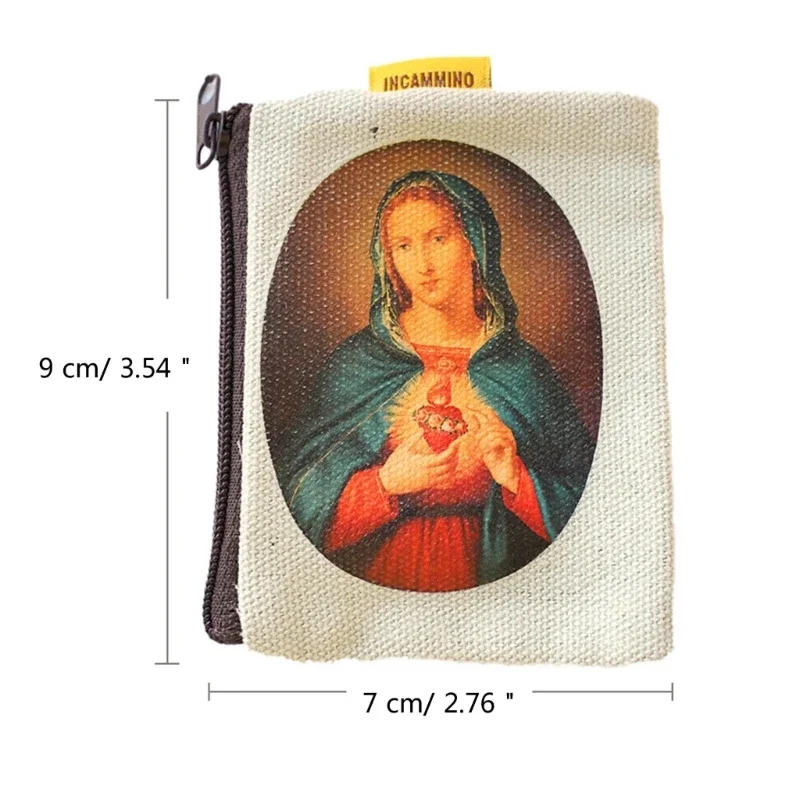 9x7cm Catholic Rosary Pouch Coin Purse Rosary Holder Beads Bag with Zipper for Prayer Storage